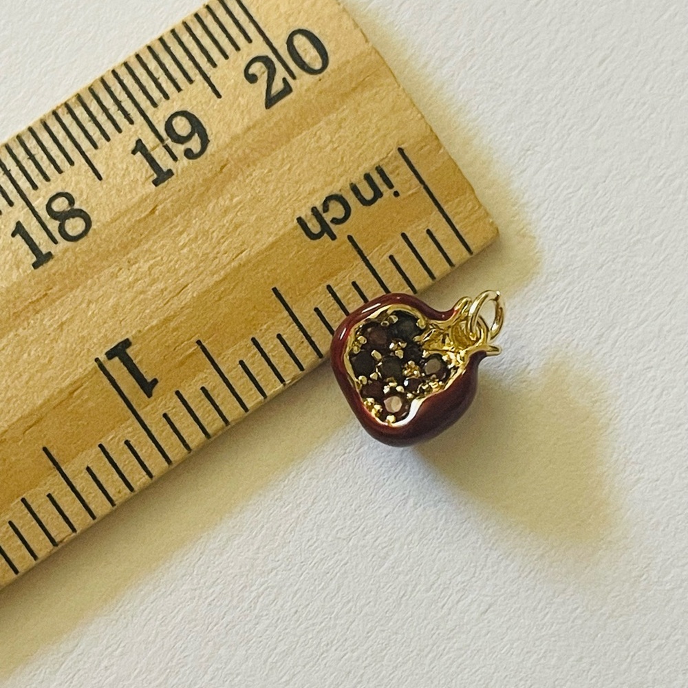 Gold Red Pomegranate Pendant Charm with enamel and rhinestones - Picture 6 of 6